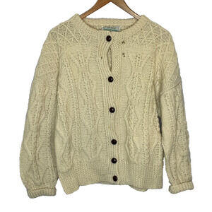Women's Large An Irish Traditional Cable Knit Wool Hand Knit Cardigan Sweater